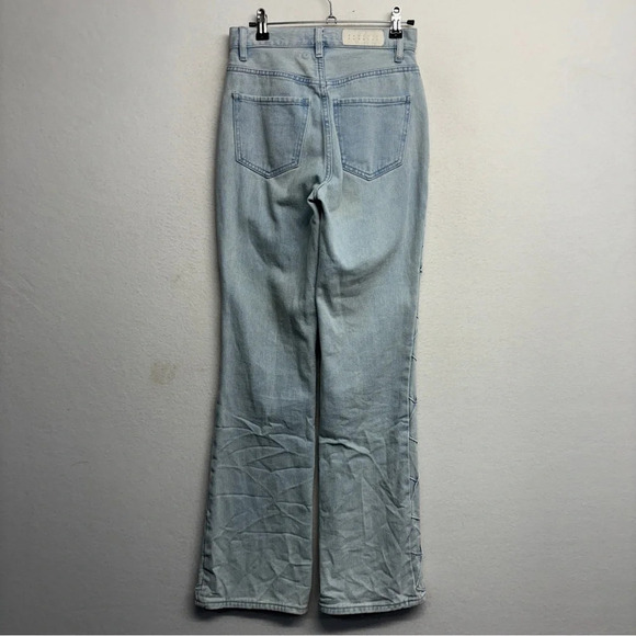 Pacsun Light blue Pintuck High Rise Bootcut Flare Lattice Diamond jeans 24 - Picture 3 of 10